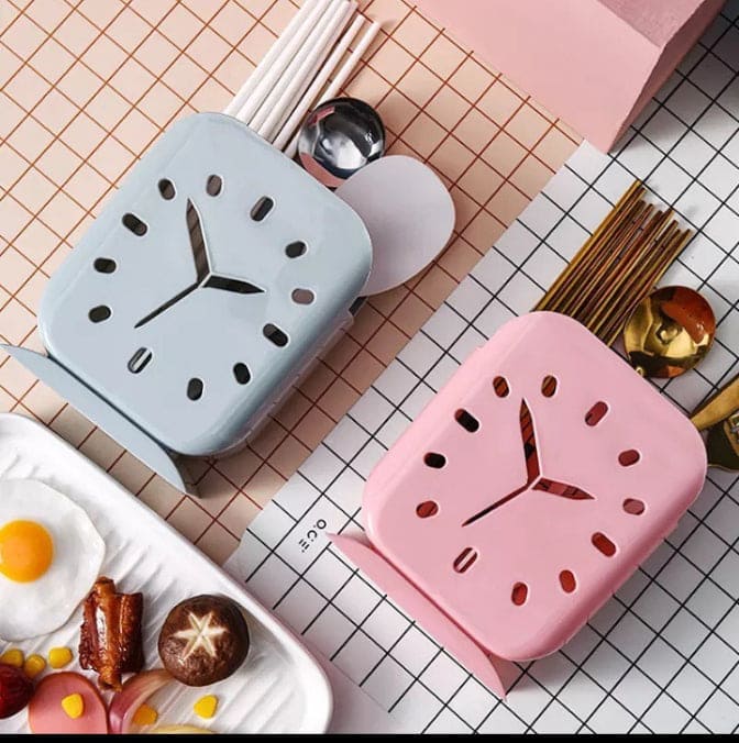 Clock Plastic Cutlery Holder, Storage Rack For Chopstick Fork Spoon Spatula, Countertop Organizer, Kitchen Gadgets With Drain Design, Plastic Knife Holder Clock Plastic Cutlery Holder, Storage Rack For Chopstick Fork Spoon Spatula, Countertop Organizer, Kitchen Gadgets With Drain Design, Plastic Knife Holder